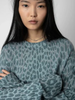 Markus Leopard Genser 100% Cashmere