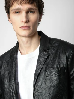 Valfried Crinkle Leather Blazer