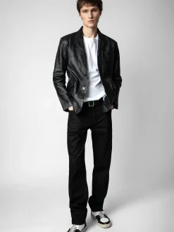 Valfried Crinkle Leather Blazer