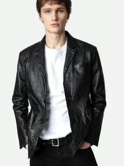 Valfried Crinkle Leather Blazer