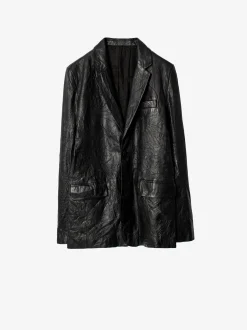 Valfried Crinkle Leather Blazer